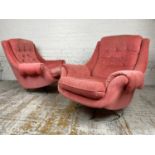 BRUNO MATHSSON ATTRIBUTED SWIVEL LOUNGE CHAIRS, a pair, circa 1970's pink velour upholstered with