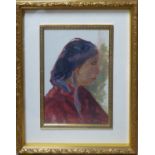 20th CENTURY ITALIAN SCHOOL 'Portrait of a Lady in a Red Blouse', oil on canvas, indistinctly signed