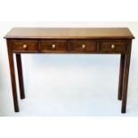 HALL TABLE, George III design burr walnut of shallow proportions with four short drawers, 109cm x