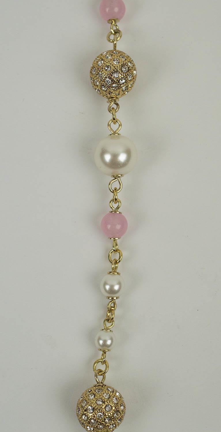 CHANEL NECKLACE, faux pearl with pink beads and crystal inset beads with a pair of CC earrings. (3) - Image 5 of 6