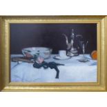 TOM FLANAGAN 'Still life', oil on canvas, signed lower left, 45cm x 60cm, framed.