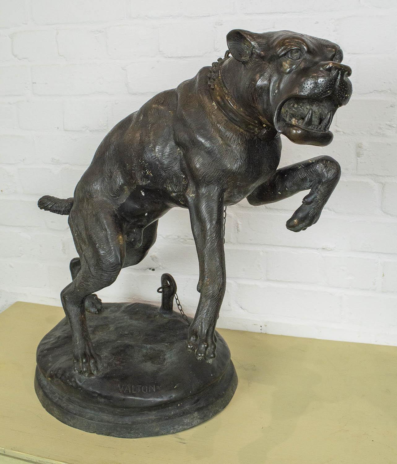 BRONZE TETHERED MASTIFF DOG, after C. Valton, 60cm H.