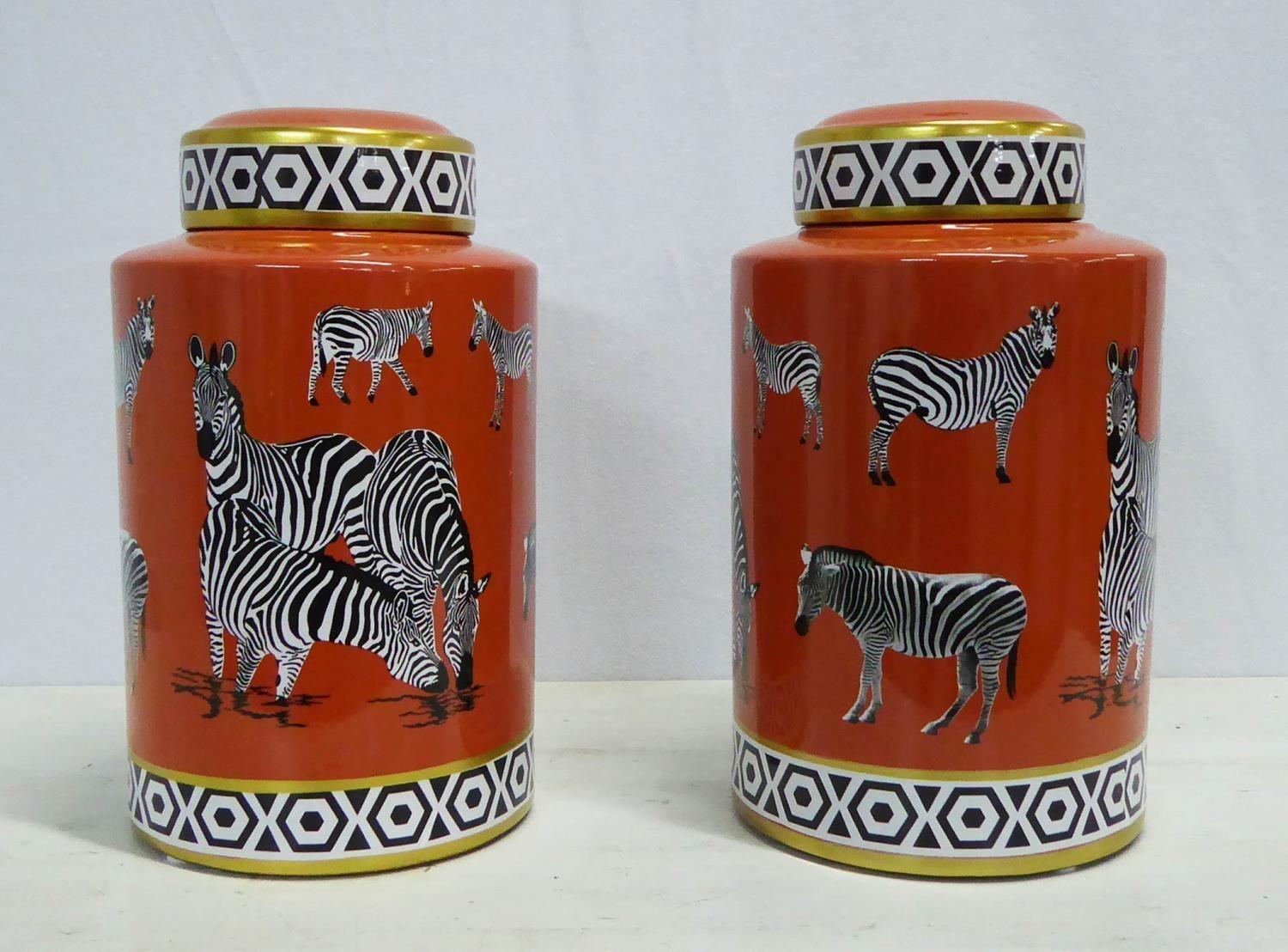 GINGER JARS, a pair, glazed ceramic with zebra print detail, 32cm H. (2)