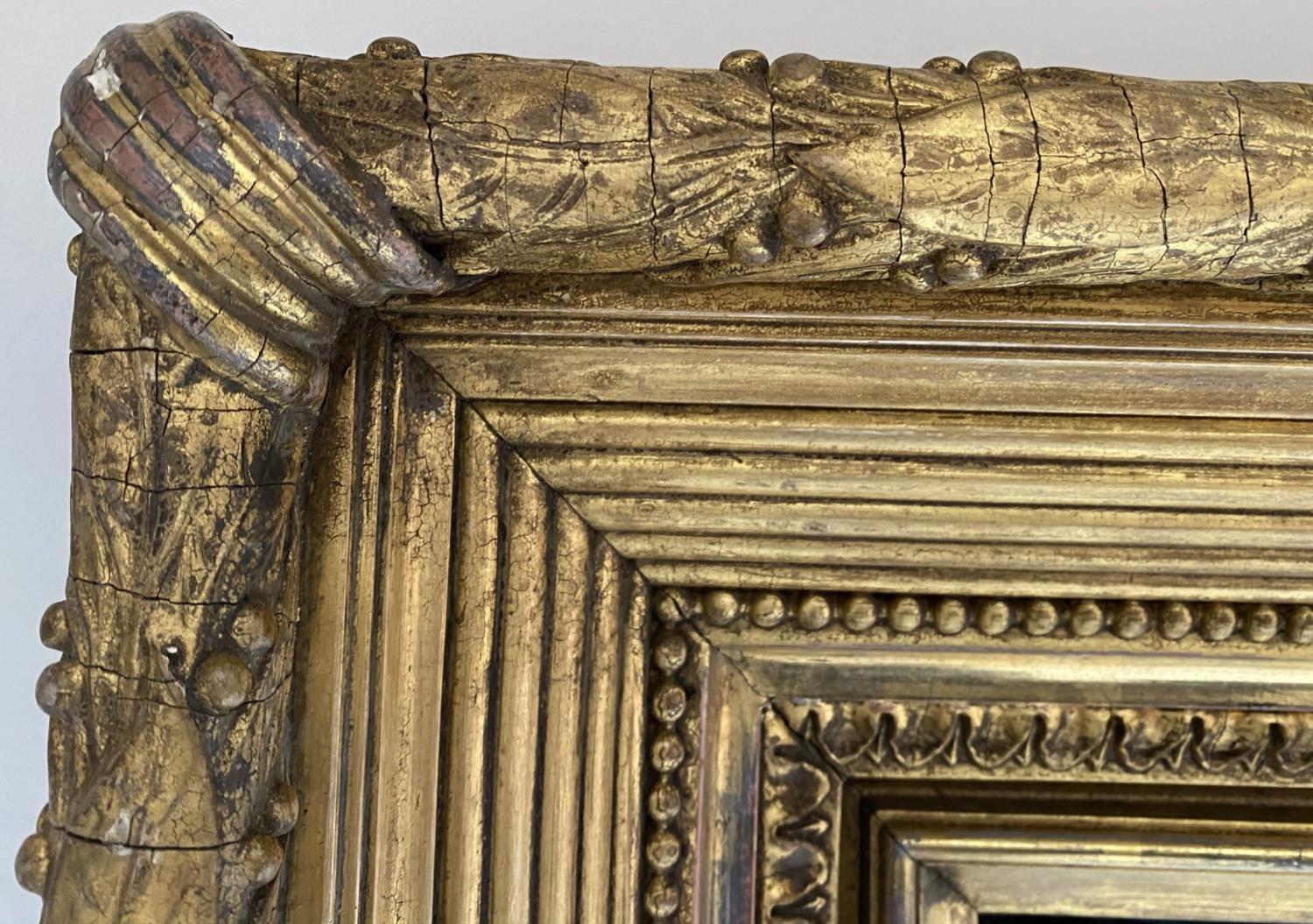 WALL MIRROR, 19th century giltwood and gilt composition with trailing leaf berry frame, crossed - Image 3 of 4