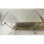 JULIAN CHICHESTER LARSEN LOW TABLE, square leaf silvered mirror plate and silvered scroll metal