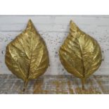 TOMMASO BARBI RUBARB LEAF WALL LIGHTS, a pair, vintage 1970's Italian, 75cm H x 50cm. (2)