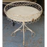 GARDEN SIDE TABLE, 1950's French style, aged white painted finish, 77cm H x 69cm Diam approx.