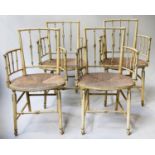 ARMCHAIRS, a set of four, Regency style cream and painted with bar backs and rush seats, 53cm W. (4)