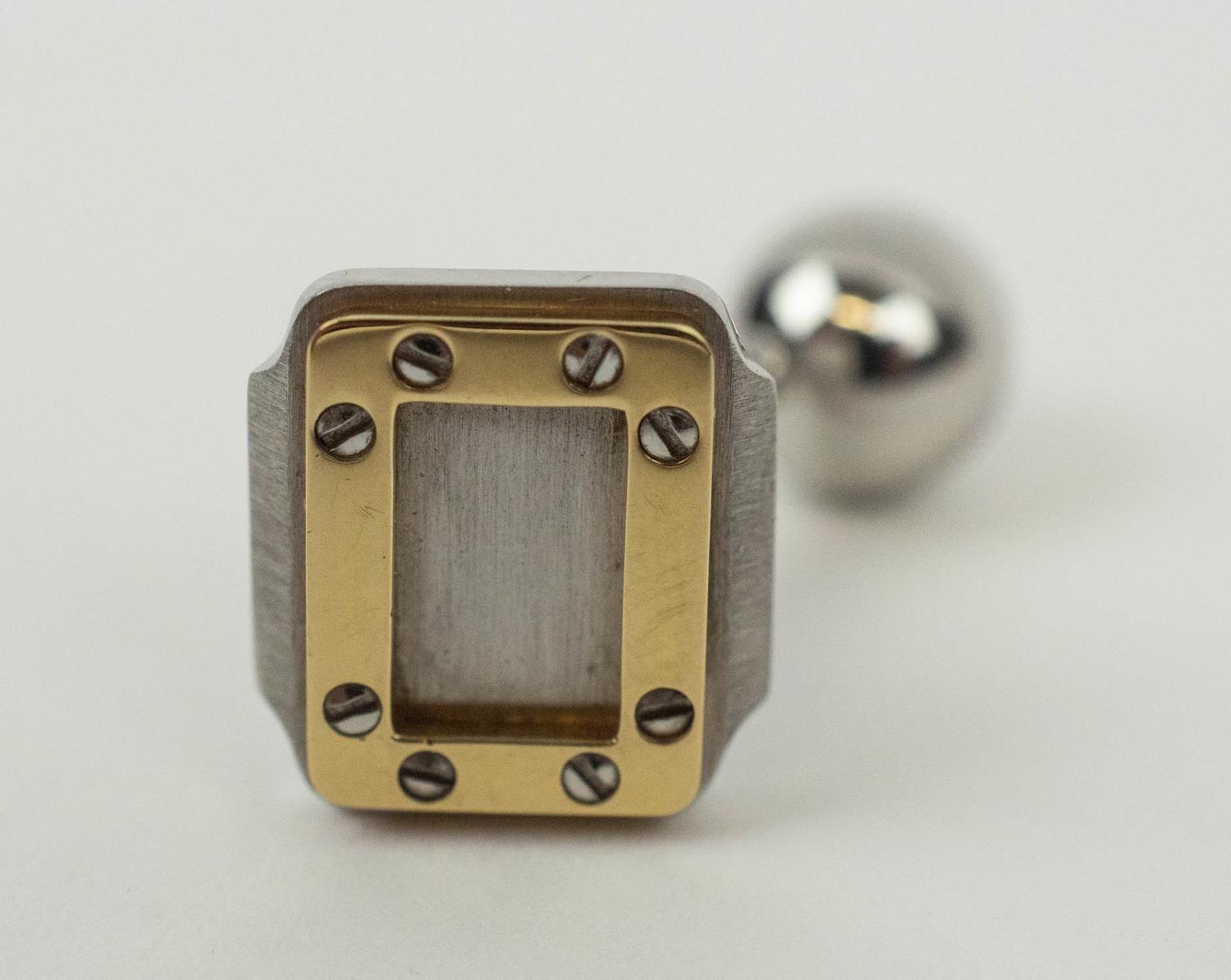 CARTIER CUFFLINKS, Santos collection, stainless steel with 18ct gold border set with screw motif - Image 5 of 6