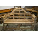 LUTYENS STYLE GARDEN BENCH, hardwood (marks and discolorations), 162cm W.