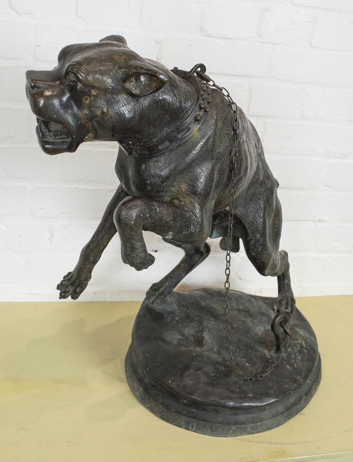 BRONZE TETHERED MASTIFF DOG, after C. Valton, 60cm H. - Image 2 of 5