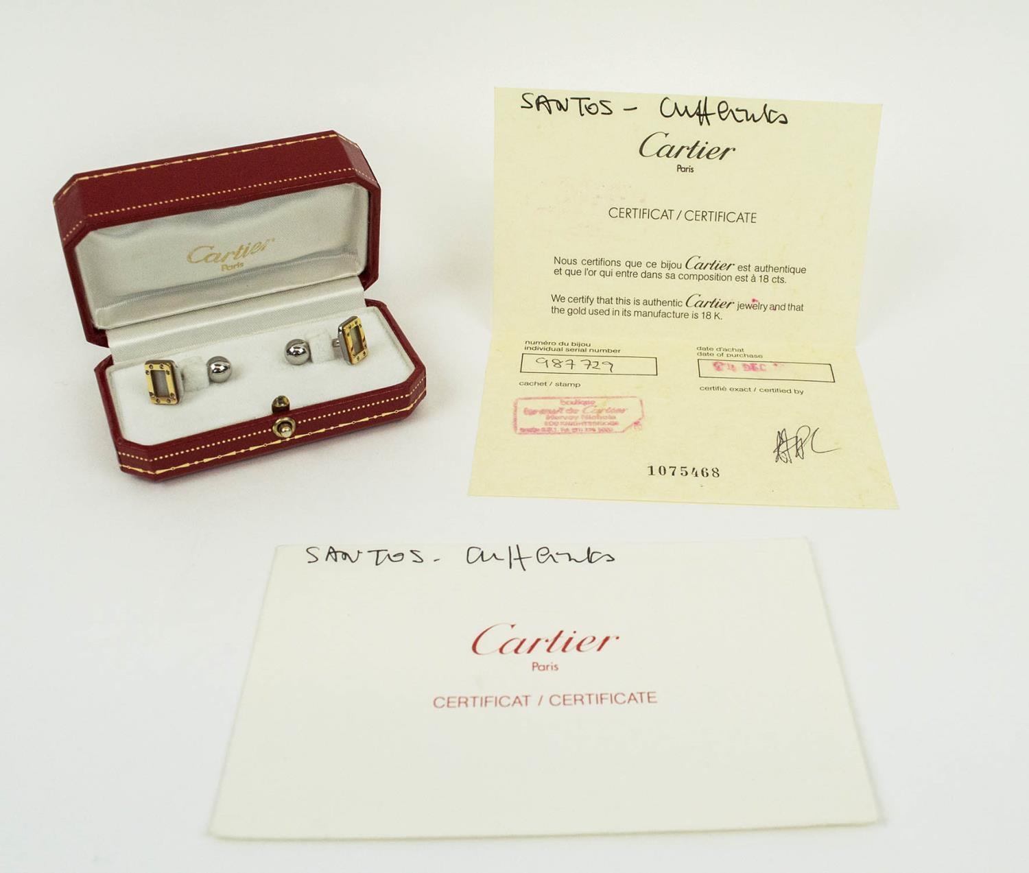 CARTIER CUFFLINKS, Santos collection, stainless steel with 18ct gold border set with screw motif - Image 3 of 6