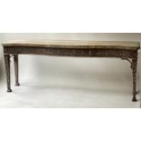 CONSOLE TABLE, Georgian design grained serpentine with lattice moulded frieze and square section