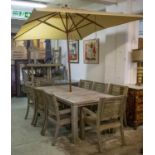 STEAMER GARDEN SET, rectangular teak and distress painted table, 76cm H x 200cm W x 100cm D, a set