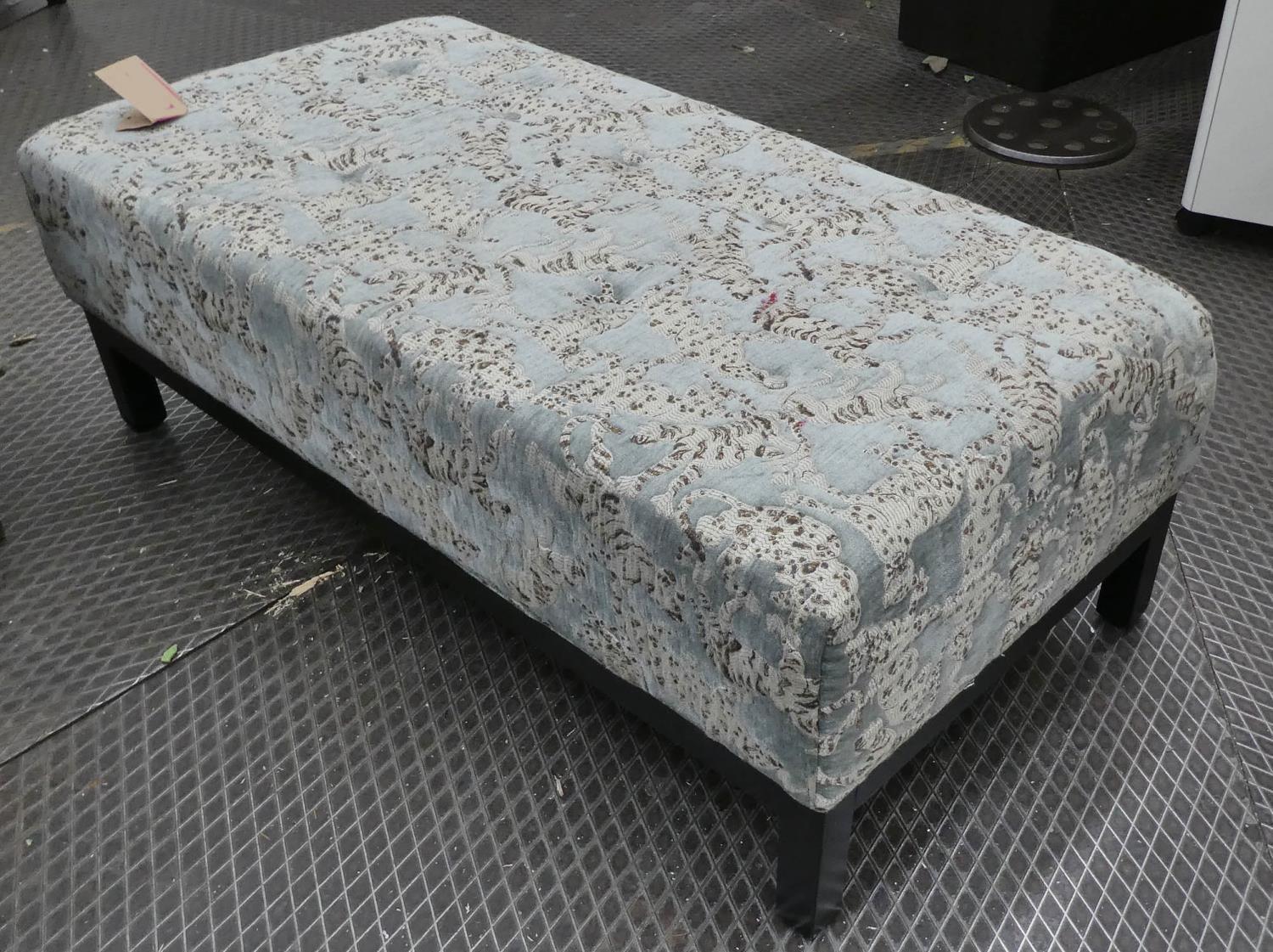 OTTOMAN, contemporary design, leopard print fabric upholstered, 120cm x 60cm x 41cm.