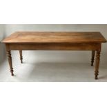 FARMHOUSE TABLE, 19th century French cherrywood planked and cleated with drawer and breadboard, 84cm