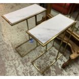 MARTINI TABLES, a pair, gilt metal with white marble inserts, 59cm H x 46cm x 22cm. (2)