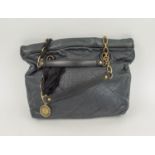 LANVIN VINTAGE BAG, blue quilted leather with contrasting black detail, chain and leather straps