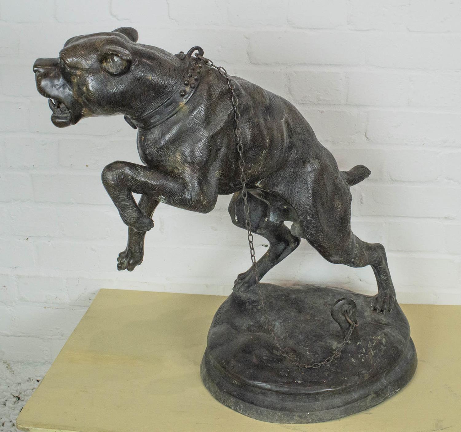 BRONZE TETHERED MASTIFF DOG, after C. Valton, 60cm H. - Image 3 of 5