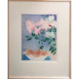 WINIFRED PICKARD (1900-1996), 'Flowers and Pears', coloured engraving, 40cm x 32cm, framed.