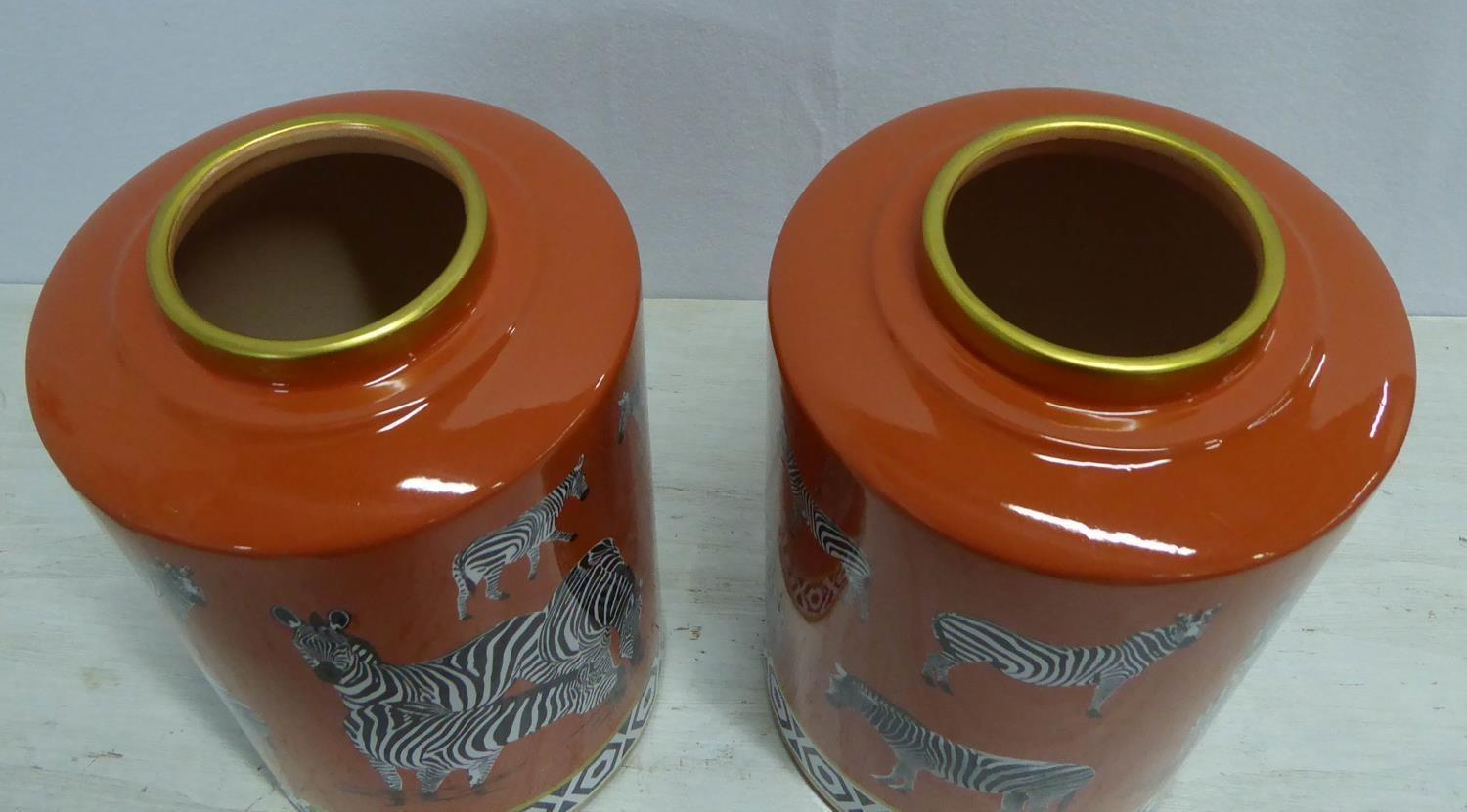 GINGER JARS, a pair, glazed ceramic with zebra print detail, 32cm H. (2) - Image 2 of 3