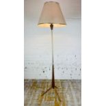 FLOOR LAMP, 1960's Danish teak and brass, with shade, 176cm H.