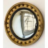 CONVEX WALL MIRROR, 19th century English giltwood circular with ball encrusted frame, ebonised