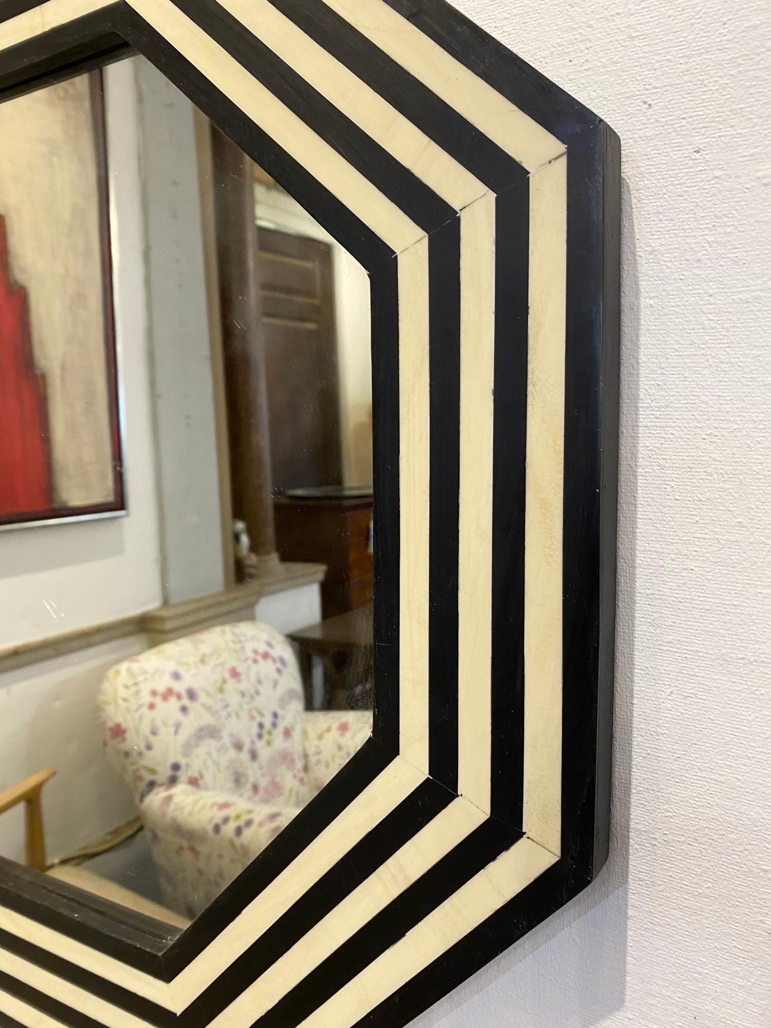 WALL MIRRORS, a pair, 1970's Italian design, octagonal inlaid frames, 61cm diam. (2) - Image 3 of 3