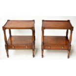 LAMP TABLES, a pair, George III design burr walnut each with drawer and undertier, 54cm x 40cm x