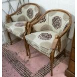 ARMCHAIRS, a pair, French empire style, swan motif arms, William Yeoward fabric upholstery, 60cm