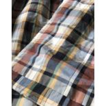 CURTAINS, two pairs, lined and interlined, weighted and box pleated in woven Madras plaid, each