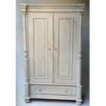 ARMOIRE, 19th century French traditionally grey painted with two panelled doors enclosing hanging