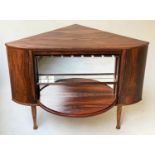 CORNER BOOKCASE/COCKTAIL CABINET, 1970's rosewood with revolving centre bookshelves to glazed