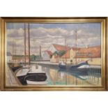 TILL KLANSKOUJ 'Christianhavn, Copenhagen', oil on canvas, 78cm x 119cm, signed and framed.