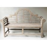 LUTYENS STYLE BENCH, silvery weathered teak after a design by Sir Edwin Lutyens, 166cm W.