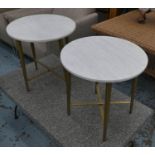 SIDE TABLE, a pair 1950's Italian style, marble tops, 45cm H x 43cm diam. (2)