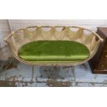 HALL BENCH, 1960's French style, velvet upholstered seat, 120cm W.