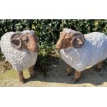 CONTEMPORARY SCHOOL, a sculptural pair of rams, polychrome finish, 49cm H. (2)