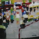 HIGHLEY (Contemporary British) 'Oxford Street', oil on canvas, 100cm x 100cm.