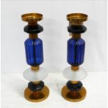 MURANO STYLE CANDLE STICKS, a pair, 43cm H. (2)