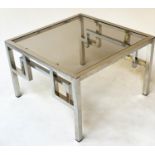 LOW TABLE, 1970's chromed sepia glazed rectangular with stepped angle supports, 55cm x 55cm x 36cm