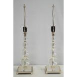 TABLE LAMPS, a pair, nickel and glass of ball column form, 66cm H. (2) (one nut missing)