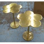 CLOVER SIDE TABLES, a pair, lacquered brass finish, 51cm H x 41cm diam. (2)