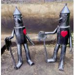 TIN MEN, Contemporary School sculptural studies, with polychrome heart detail, 80cm x 48cm x