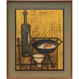 BERNARD BUFFET 'Still life with pan and fried eggs', printed on board, 67cm x 50cm.