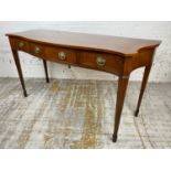 HALL TABLE, George III design mahogany and boxwood strung, serpentine outline with three frieze