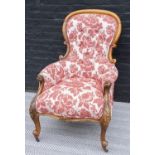 LIBRARY CHAIR, 19th century with pink floral patterned damask upholstery, 67cm W x 100cm H.