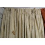 CURTAINS, two pairs in an embroidered ivory silk, lined and interlined, one pair each curtain approx