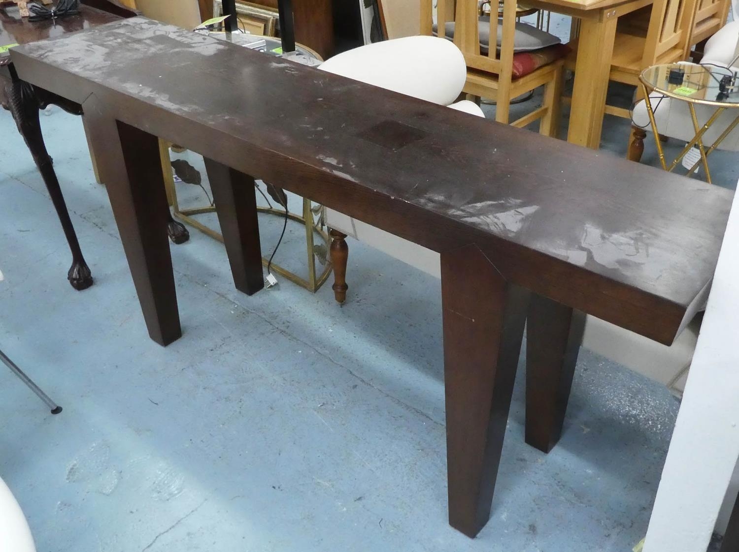 CONSOLE TABLE, contemporary design, 184cm x 40cm x 81cm H. (scratches to top)