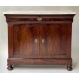 SIDE CABINET, 19th century French Louis Philippe flame mahogany with variegated white marble top,